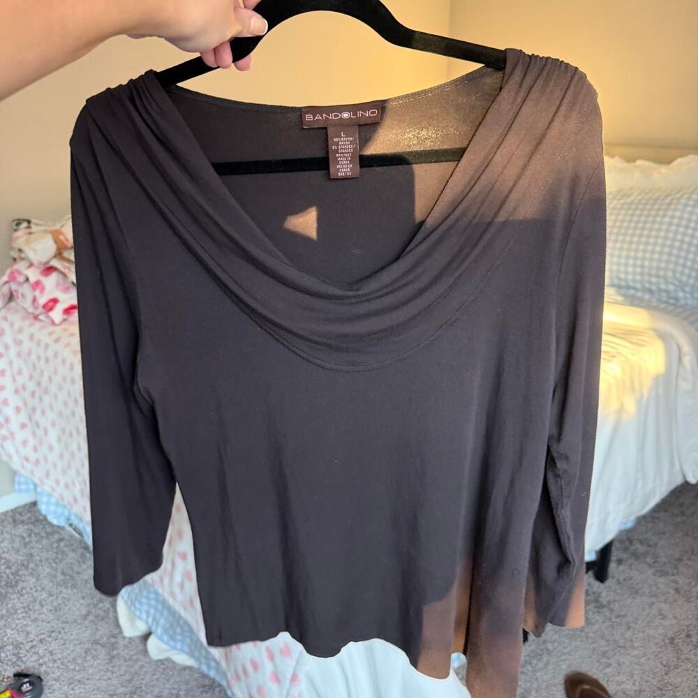 Bandolino Brown Drapey Boat Neck Top